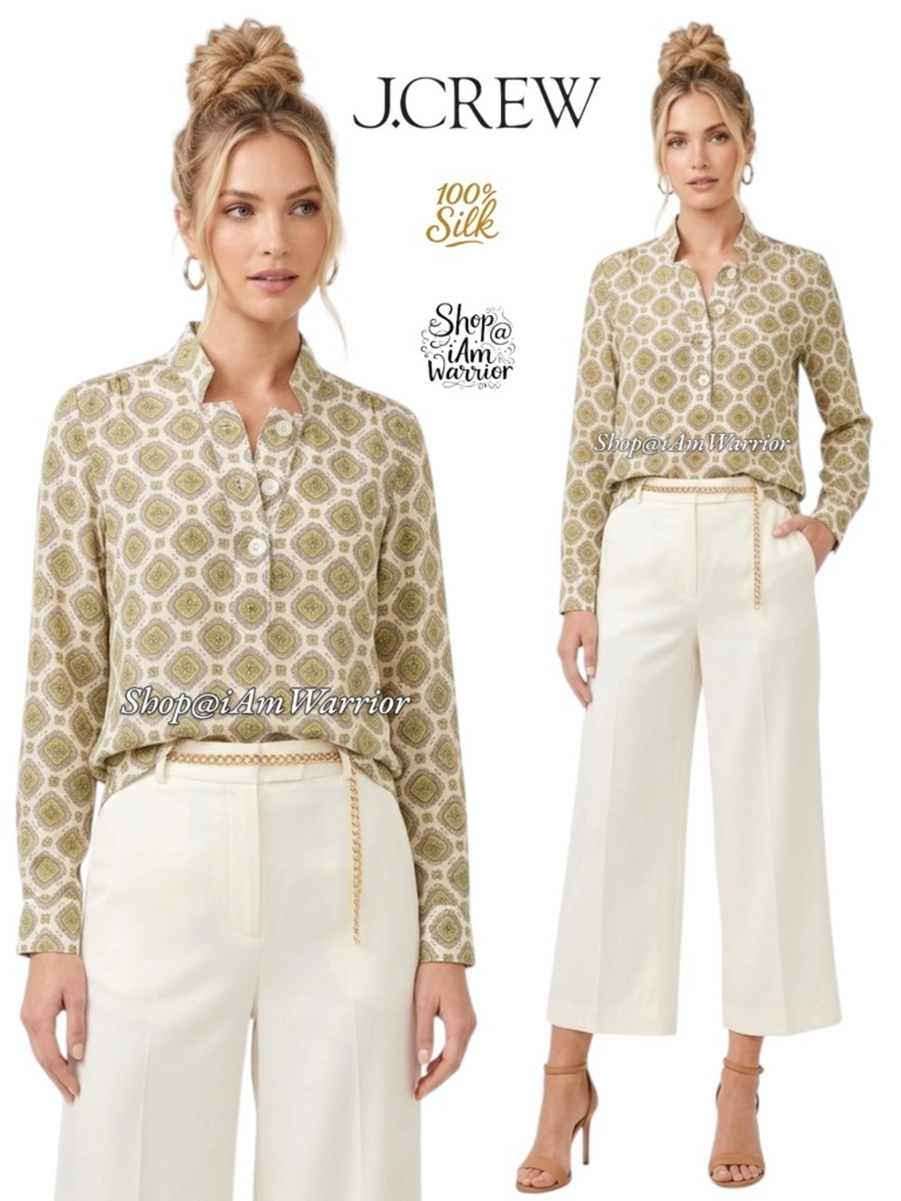J.Crew RARE silk foulard print tunic popover blouse *shop@iamwarrior